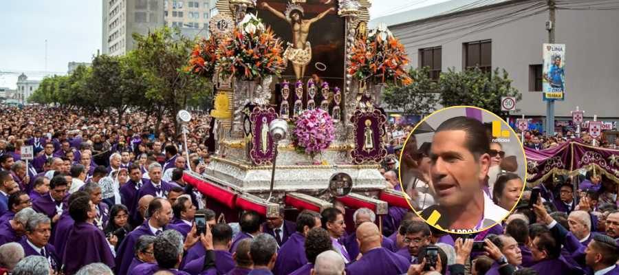 GREGORIO PERNÍA 'EL TITI' ACOMPAÑA PROCESIÓN DEL SEÑOR DE LOS MILAGROS Y CONFIESA DEVOCIÓN POR EL CRISTO MORENO