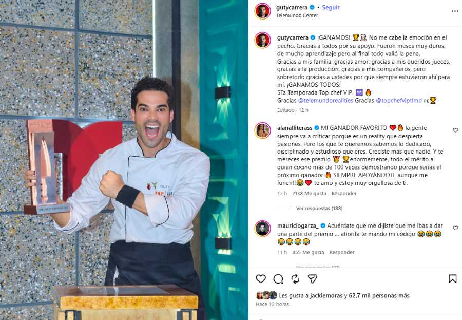 ¡GUTY CARRERA LO LOGRÓ! SE CORONA COMO GANADOR DE TOP CHEF VIP 5 Y SE LLEVA US$ 200 MIL