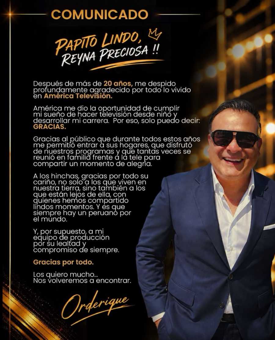 JUAN CARLOS ORDERIQUE ANUNCIA SU SALIDA DE AMÉRICA TELEVISIÓN TRAS MÁS DE DOS DÉCADAS EN EL CANAL