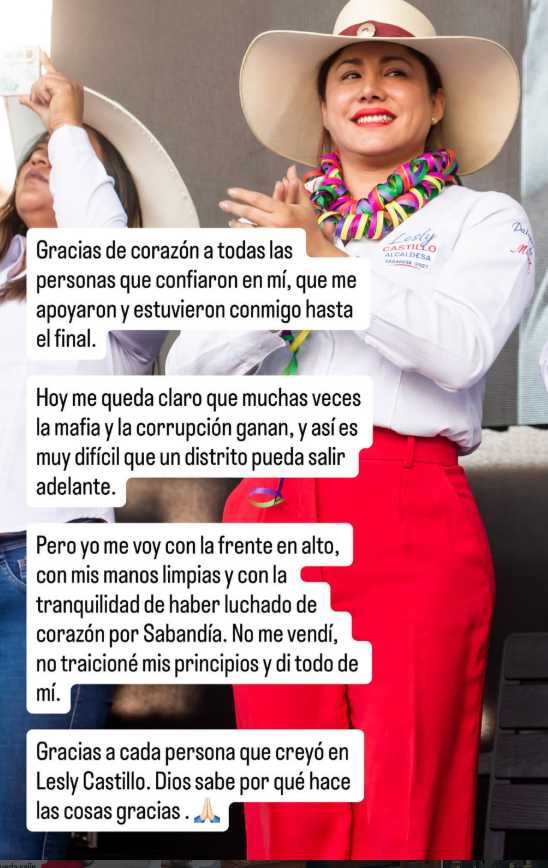 Lesly Castillo se pronuncia tras perder elecciones en Sabandía: “Muchas veces la mafia y la corrupción ganan”