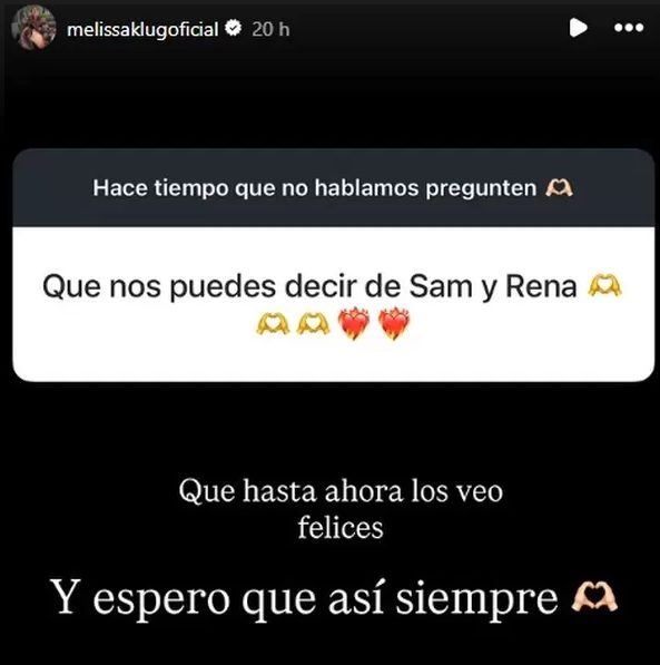 MELISSA KLUG SE PRONUNCIA SOBRE ROMANCE DE SAMAHARA LOBATÓN Y RENATO ROSSINI JR.: “ESPERO QUE ASÍ SIEMPRE”
