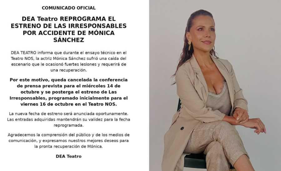 MÓNICA SÁNCHEZ SUFRE FUERTE CAÍDA DURANTE ENSAYO TEATRAL Y TERMINA INTERNADA EN UNA CLÍNICA