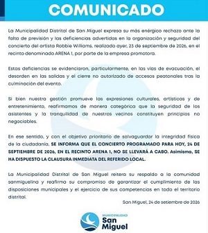 Robbie Williams: Suspenden su segundo concierto en Lima y Municipalidad de San Miguel clausura Arena 1