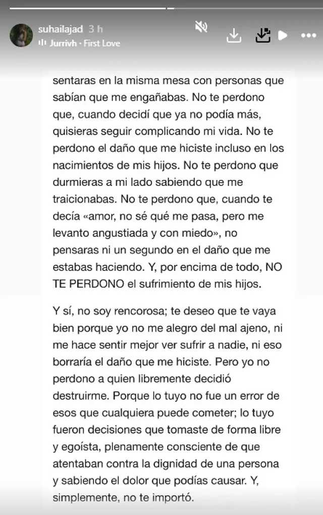 SUHAILA JAD EXPONE DOLOR TRAS SU RELACIÓN CON ANDRÉ CARRILLO: "NO TE PERDONO QUE ME HAYAS ROBADO AÑOS VIVIENDO ENGAÑADA"