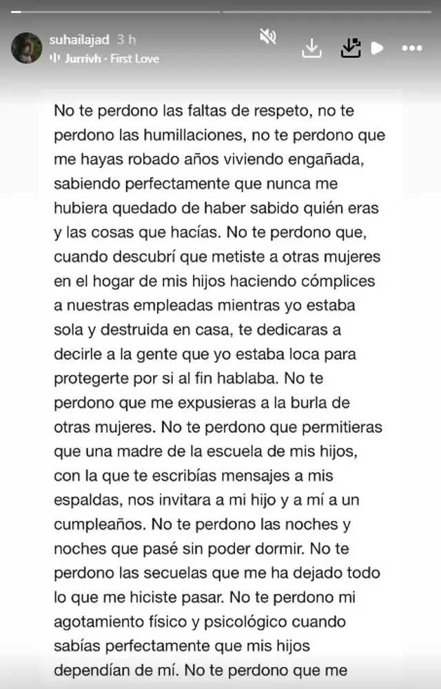 SUHAILA JAD EXPONE DOLOR TRAS SU RELACIÓN CON ANDRÉ CARRILLO: "NO TE PERDONO QUE ME HAYAS ROBADO AÑOS VIVIENDO ENGAÑADA"